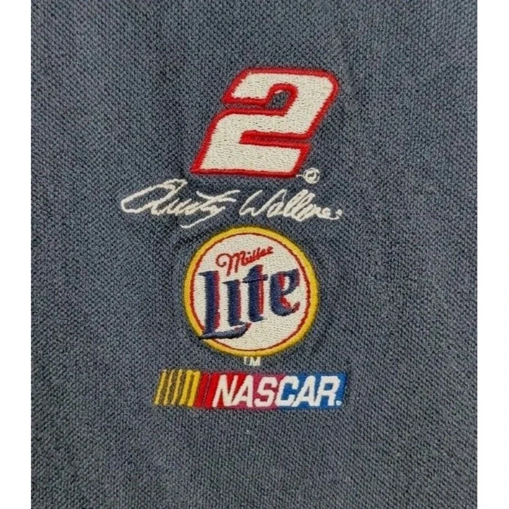Vintage NASCAR Rusty Wallace Polo Shirt Mens Large L Navy Miller Lite Racing VTG